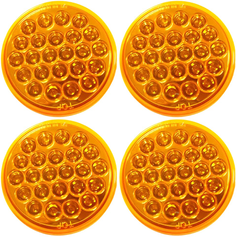 [4x] 4" Round Amber LED Trailer Tail Light 24 LED Stop Turn Signal Brake Marker Running Lights w/ 3 Wire Pigtail Plug Trucks Trailer RV Boat Dump Truck Camper [IP67 Waterproof] [DOT Certified] [12V]