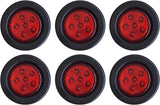 Qty 6-2.5" Round 6 LED Red Light with Reflector Reflex Lens Truck Trailer Side Marker Clearance Grommet and 2 Wire Pigtail Plug Kit