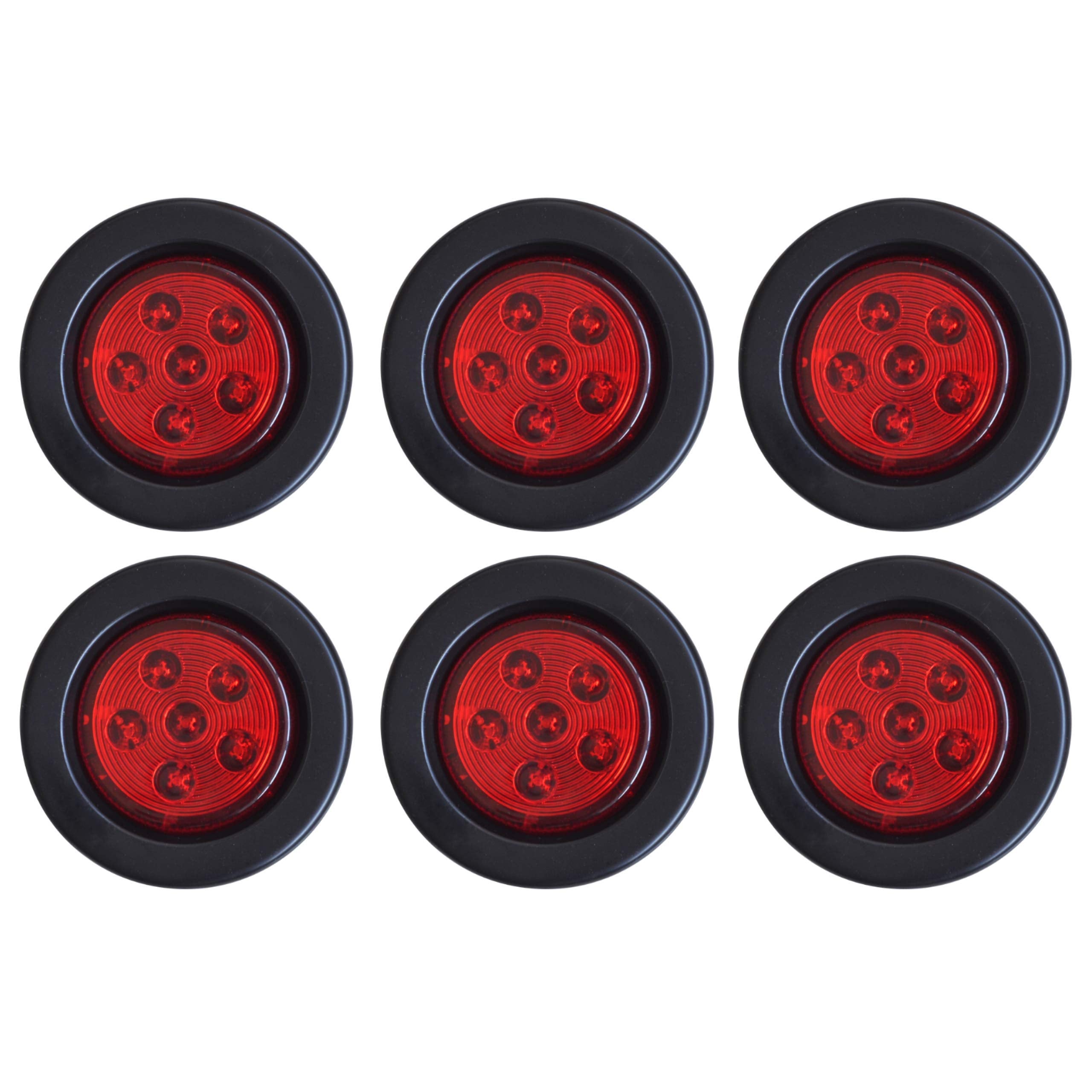 2.5/2-1/2" Round 6 LED Red/Amber Light Truck Trailer Side Marker Clearance Grommet Pigtail Plug Kit