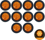 4 PC 2" Round LED Light Side Marker Clearance [7 LEDs] [Rubber Grommet] [IP 67] for Trailers - 2 Red and 2 Amber