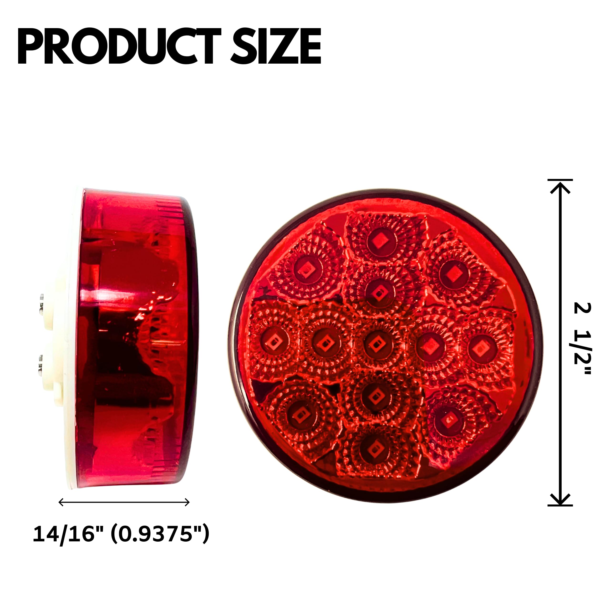 Amber/Red 2.5" Round Led Clearance Side Marker Lights Kit 13 LED Diodes Reflector Grommet Wire Pigtail Truck Utility Trailer RV UTV Tractor Flush Mount Waterproof 12V Sealed