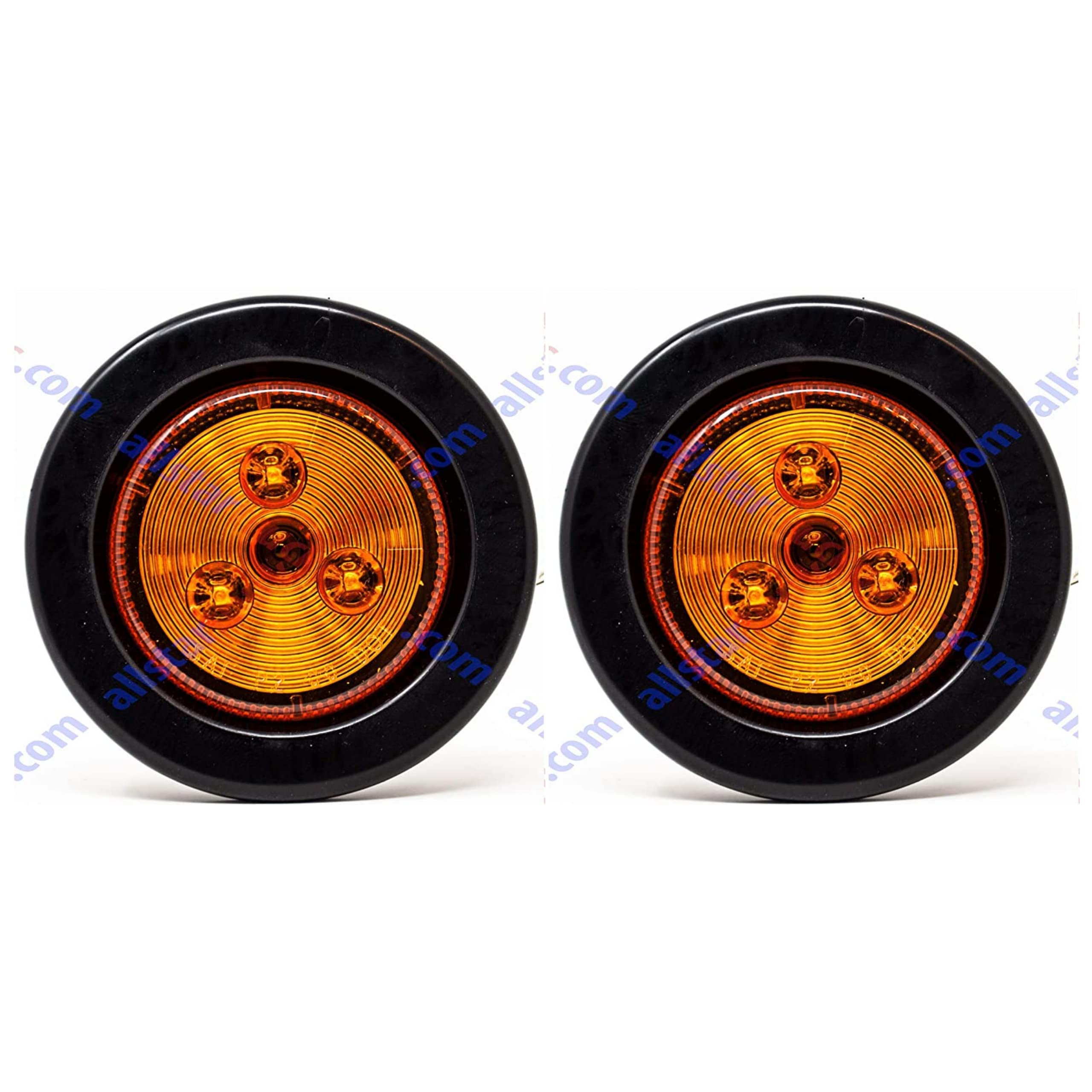 Red/Amber 2" Round Trailer 9 LED Clearance Side Marker Lights [DOT FMVSS 108] [SAE P2] [Reflector Lens] [Grommet+Plug] [Flush-Mount] [Waterproof IP67] Marker Clearance Lights Trailer Truck