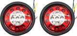 2Pcs 4.3" Inch Round led Trailer Tail Lights 19 LED Red Brake Stop Turn Tail Running Lights and Amber Turn Signal Indicator Lights Multi Functions Grommet Mount Sealed