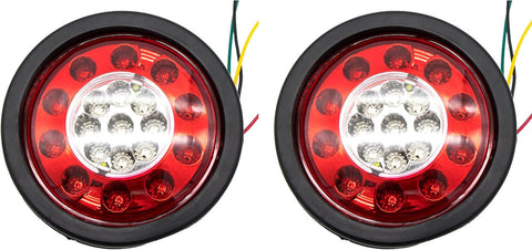2Pcs 4.3" Inch Round led Trailer Tail Lights 19 LED Red Brake Stop Turn Tail Running Lights and Amber Turn Signal Indicator Lights Multi Functions Grommet Mount Sealed