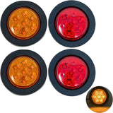 4 PC 2" Round LED Light Side Marker Clearance [7 LEDs] [Rubber Grommet] [IP 67] for Trailers - 2 Red and 2 Amber