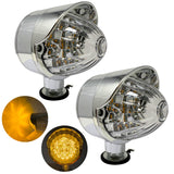 All Star Truck Parts 2x 18 LED Amber Chrome Single Face Auxiliary Watermelon Lights with Visor Pedestal Lights Single Face Pedestal Utility Turn Signal Marker Lights Single Stud 3.5" Round- Clear Lens