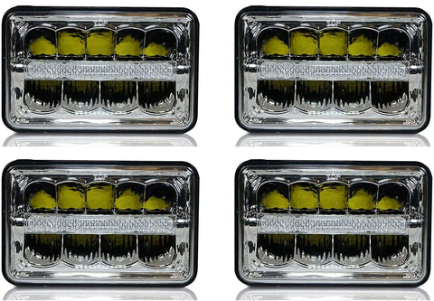 4X6 INCH Rectangular Sealed Beam LED Headlights CREE Chips Hi/Lo Beam w/DRL Replace for H4651 H4652 H4656 H4666 H4668 H6546 Truck Peterbilt FREIGHTLINER Western Star Ford Mustang Chevy Camaro