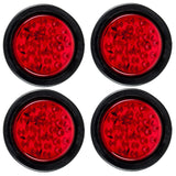 Qty 4-4" Inch Red 28 LED Round Stop/Turn/Tail Brake Truck Light with Rubber Grommet & Wiring Trailer Truck RV 12V