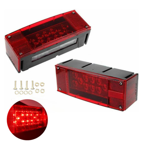 2PC (Left and Right) 12V 12 LED Low Profile Submersible Rectangle Trailer Lights Sealed PREMIUM Waterproof Boat Trailer Stop Turn Tail License Plate Brake Running Light