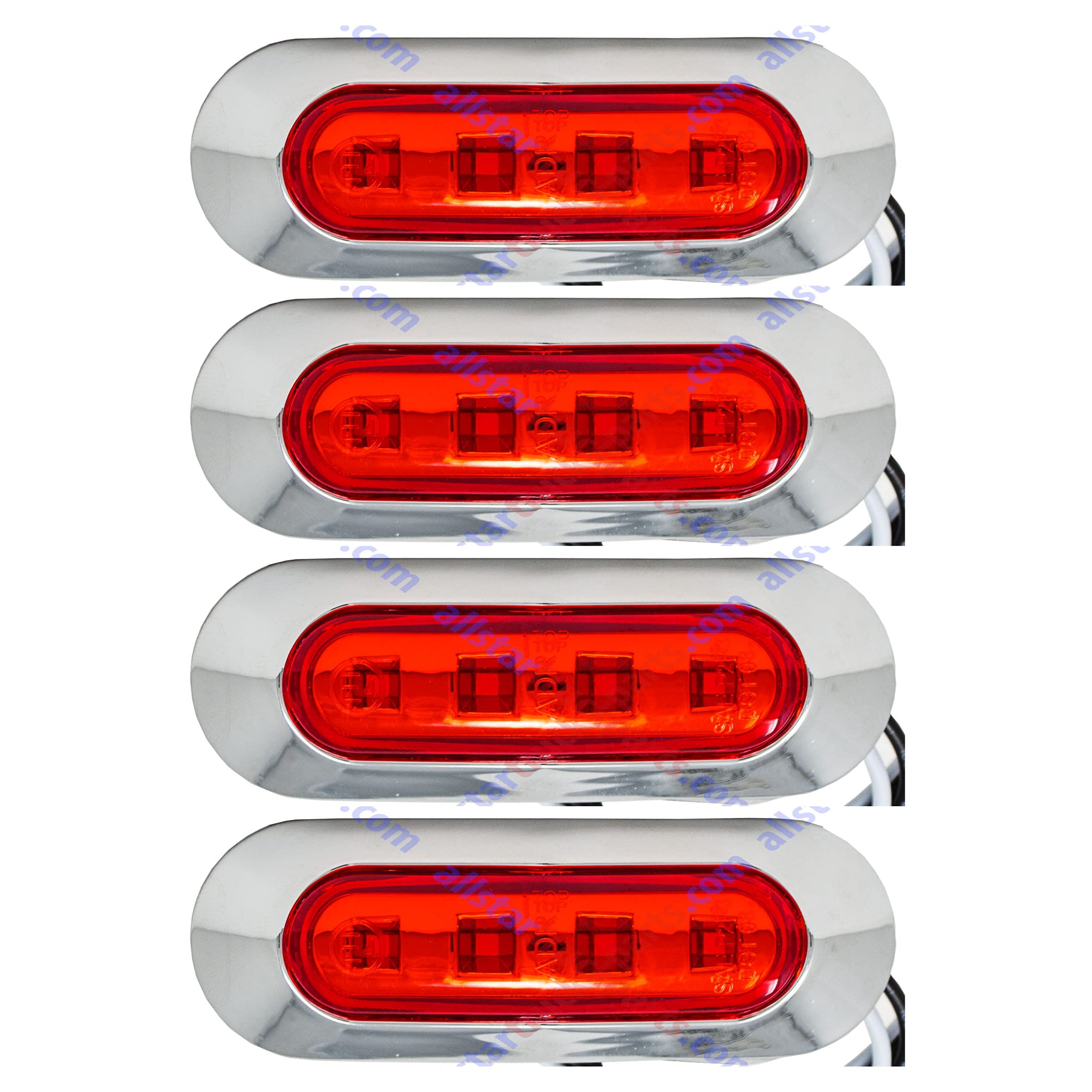 3.7" Oval Bar Style LED Lights Chrome Side/Rear Marker Clearance Truck Trailer Boat CAB RV Amber/Red Lens [4 LEDs] [Chrome Bezel] [IP 67 Submersible Waterproof]