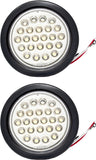 [ALL STAR TRUCK PARTS] 4" Inch White 24 LED Round Reverse/Backup/Tail Trailer Light Kit with 3 wire Pigtail Plug & Grommet- Qty 2