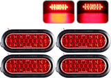 Red/White/Amber 4" Round 24 LED Stop Turn Tail Light Reverse Backup Parking Running Lights 3 Wire Pigtail Plug Grommet Trucks Trailer RV Boat Camper Dump Truck IP67 Waterproof DOT Certified 12V