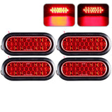 Red/White/Amber 4" Round 24 LED Stop Turn Tail Light Reverse Backup Parking Running Lights 3 Wire Pigtail Plug Grommet Trucks Trailer RV Boat Camper Dump Truck IP67 Waterproof DOT Certified 12V