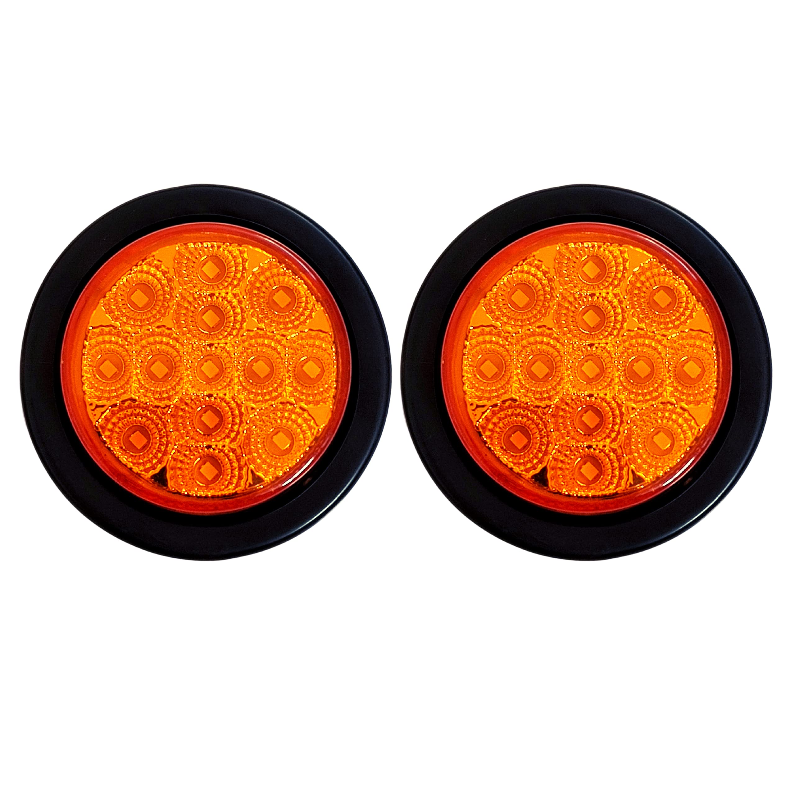 Amber/Red 2.5" Round Led Clearance Side Marker Lights Kit 13 LED Diodes Reflector Grommet Wire Pigtail Truck Utility Trailer RV UTV Tractor Flush Mount Waterproof 12V Sealed