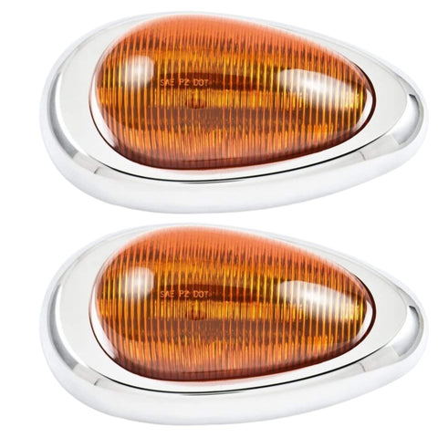 All Star Truck Parts Pair (Qty 2) 6" Amber Sleeper Cab LED Side Marker/Turn Signal Led Light Clearance For Freightliner Century/Columbia Surface Mount Chrome Bezel Amber 15 LED Clear Lens Oval Sealed