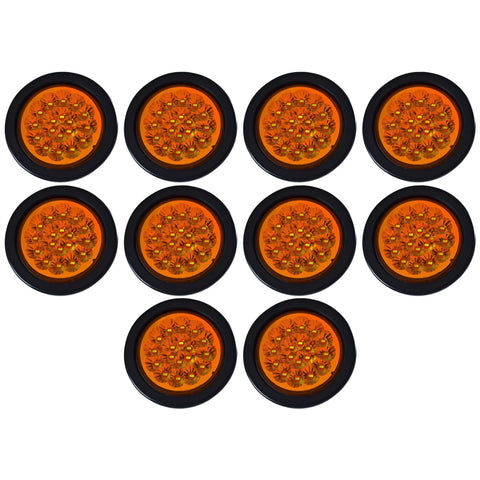 10x 4" Round Amber LED Trailer Tail Light 18 LED Stop Turn Signal Marker Running Lights Rubber Grommet & Direct Wiring Trucks Trailer RV Boat Dump Truck Camper IP67 Waterproof DOT Certified 12V