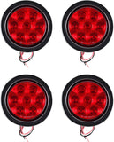 4pc 4" Round Red 7 LED Trailer Tail Lights [DOT Certified] [Grommet & Plug Included] [IP67 Waterproof] Turn Stop Brake Trailer Lights for RV Jeep Trucks