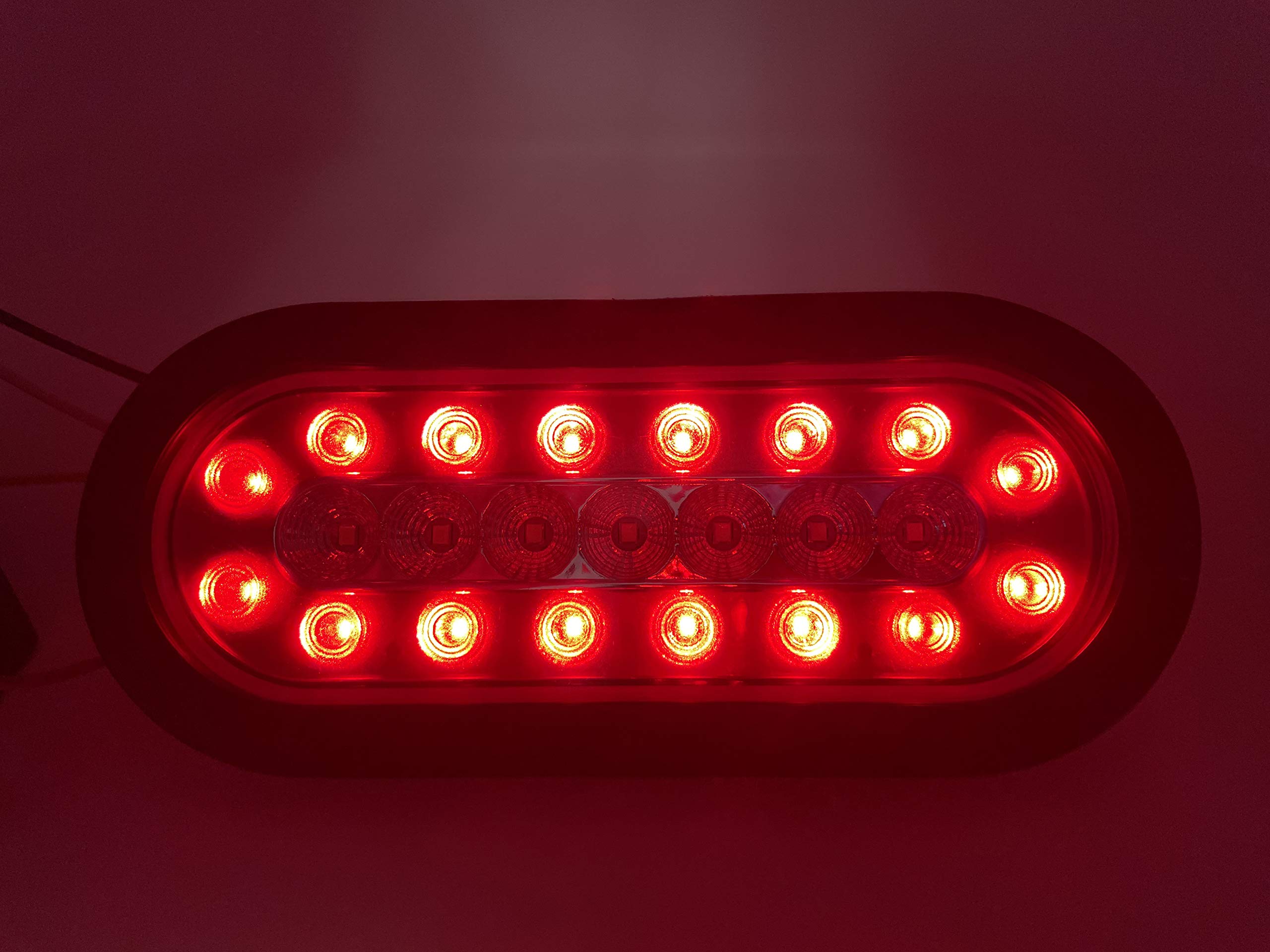 All Star Truck Parts 2Pcs 6.3 inch inch Oval Truck Trailer 23 LED Tail Stop Brake Lights Taillights Running Red White Backup Reverse Lights,Sealed Lights w reflectors Flush Mount Rubber Grommet