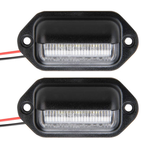 2pc Trailer 6 LED License Plate Lights [DOT FMVSS 108] [SAE L] [Chrome/Black] [Surface Mount] [Waterproof] [12V DC] Courtesy Step License Plate Tag Light for UTV ATV Trailer Truck RV Boat [2.6"x1.3"]