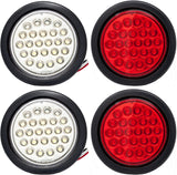 [ALL STAR TRUCK PARTS] 4" Inch White and Red 24 LED Round Stop/Turn/Tail/Reverse/Backup Trailer Light Kit with 3 wire Pigtail Plug & Grommet- Qty 2 Red + Qty 2 White