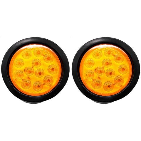 All Star Truck Parts] 4" Inch White Red Amber 12 LED Round Stop/Turn/Tail/Reverse/Backup/Mid Turn/Signal Trailer Light Kit with 3 wire Pigtail Plug & Grommet