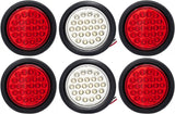 [ALL STAR TRUCK PARTS] 4" Inch White and Red 24 LED Round Stop/Turn/Tail/Reverse/Backup Trailer Light Kit with 3 wire Pigtail Plug & Grommet- Qty 4 Red + Qty 2 White