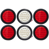 Red/White/Amber 4" Round 24 LED Stop Turn Tail Light Reverse Backup Parking Running Lights 3 Wire Pigtail Plug Grommet Trucks Trailer RV Boat Camper Dump Truck IP67 Waterproof DOT Certified 12V