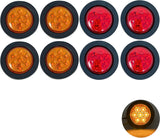 4 PC 2" Round LED Light Side Marker Clearance [7 LEDs] [Rubber Grommet] [IP 67] for Trailers - 2 Red and 2 Amber