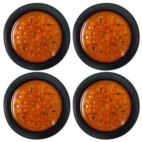 4x 4" Round Amber LED Trailer Tail Light 24 LED Stop Turn Signal Marker Running Lights Rubber Grommet & Direct Wiring Trucks Trailer RV Boat Dump Truck Camper IP67 Waterproof DOT Certified 12V