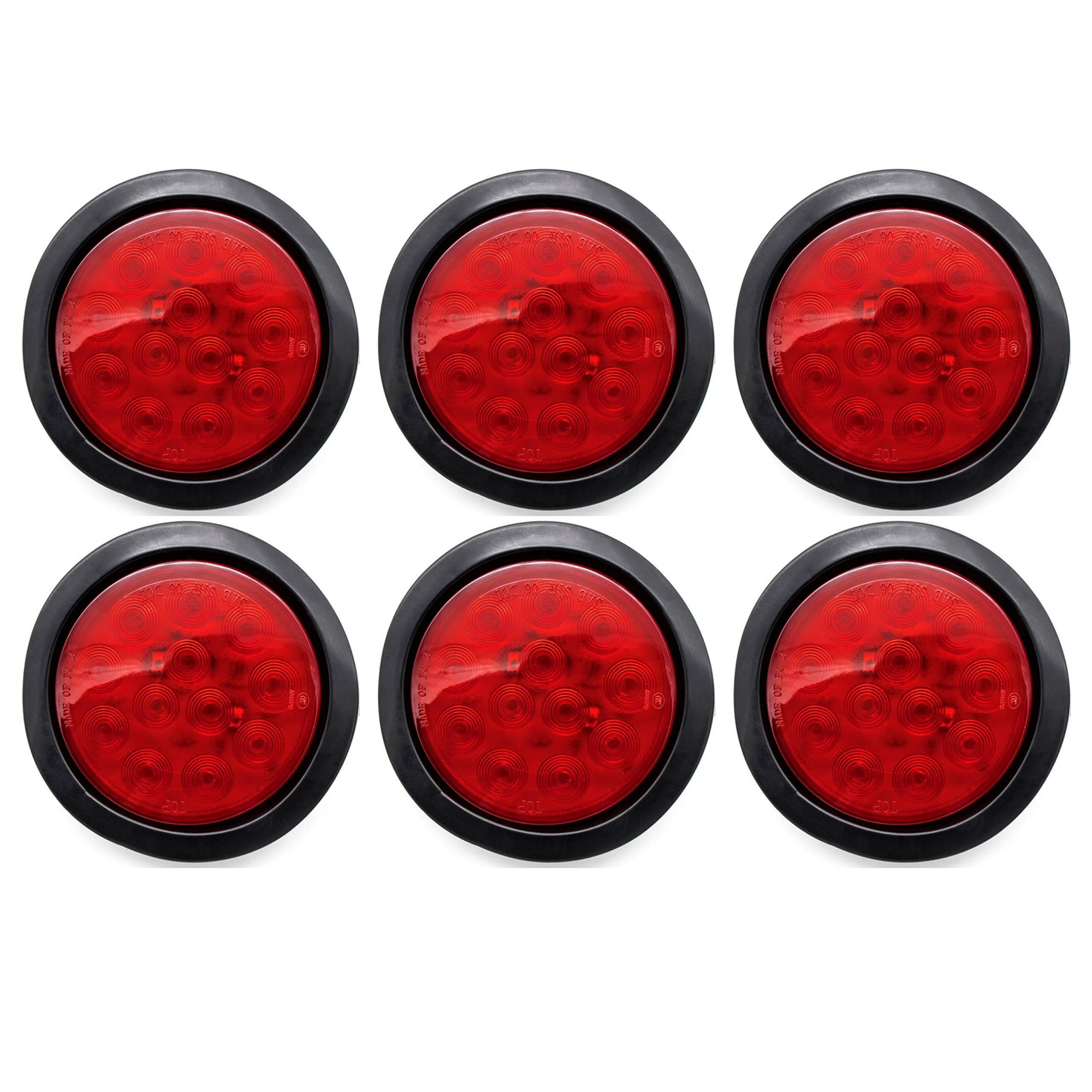 All Star Truck Parts] 4" Inch White Red Amber 12 LED Round Stop/Turn/Tail/Reverse/Backup/Mid Turn/Signal Trailer Light Kit with 3 wire Pigtail Plug & Grommet