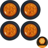 4 PC 2" Round LED Light Side Marker Clearance [7 LEDs] [Rubber Grommet] [IP 67] for Trailers - 2 Red and 2 Amber