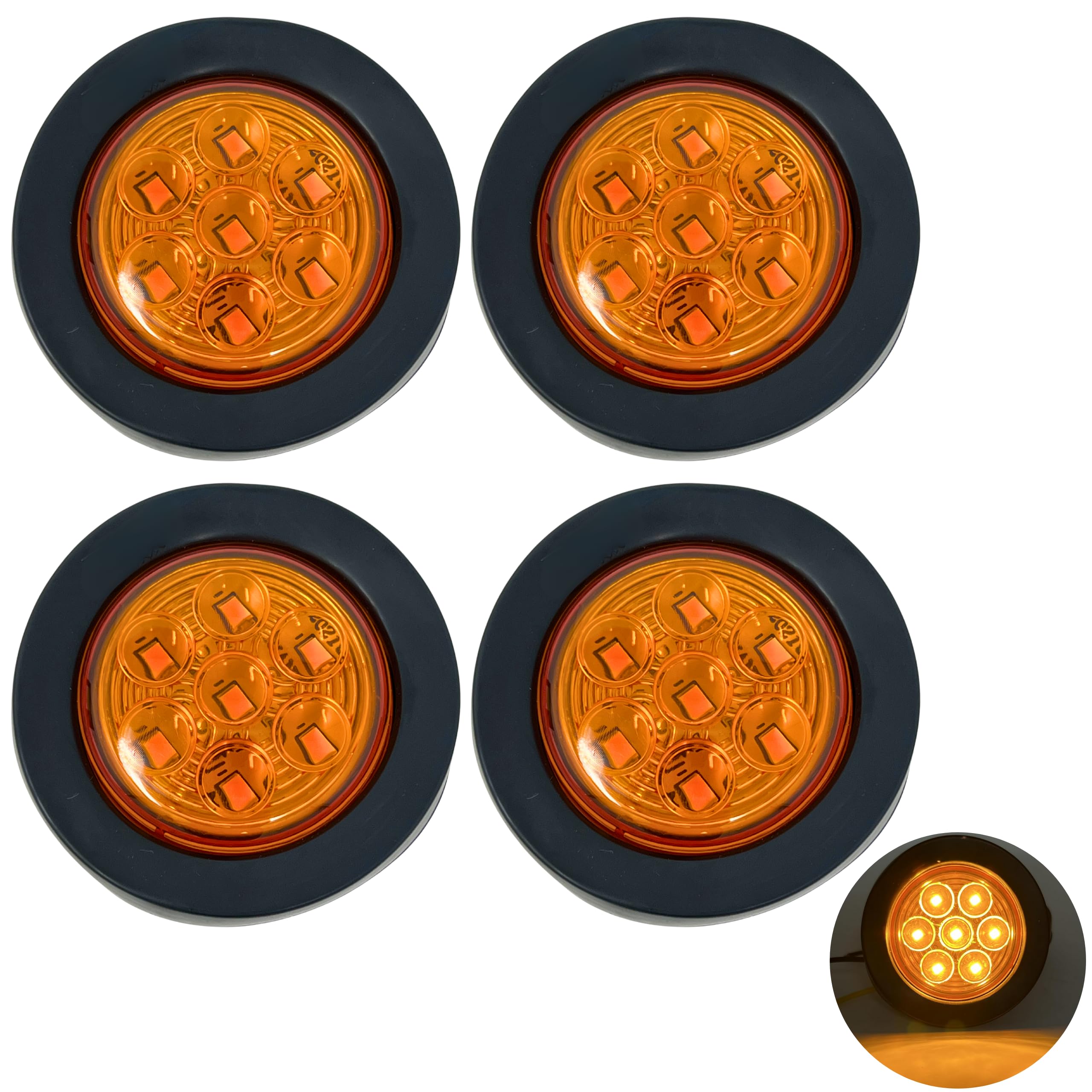 2" Amber/Red Round Trailer 7 LED Clearance Marker Lights [DOT FMVSS 108] [SAE P2] [Reflector Lens] [Grommet] [Flush-Mount] [Waterproof IP67] Marker Clearance Lights for Trailer Truck…