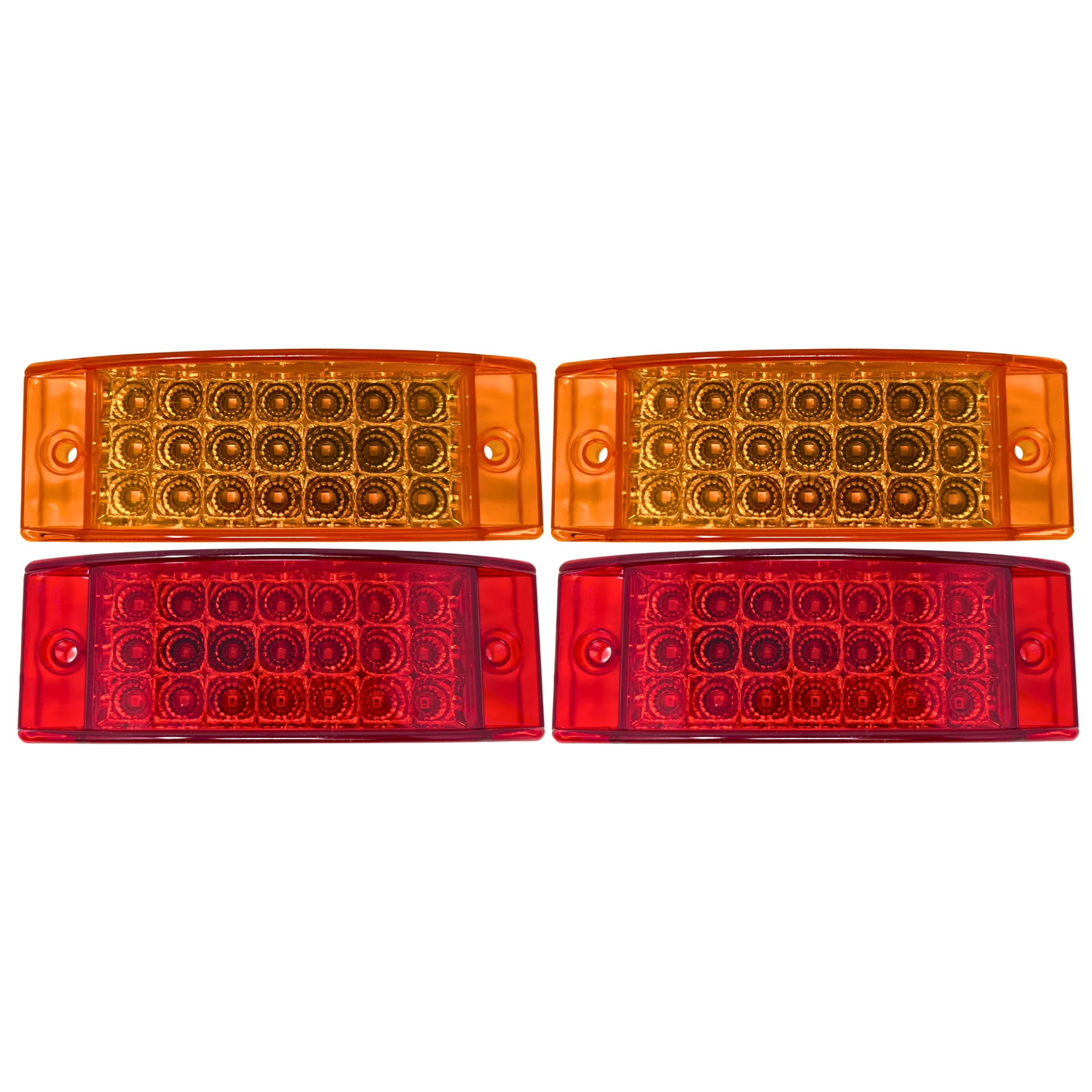 All Star Truck Parts] Amber + Red 6" 21 LED Side Marker Clearance Light Rectangle 12V Truck Trailer Camper Boat Marine 6x2 Rectangular Surface Mount [Sealed and Waterproof]