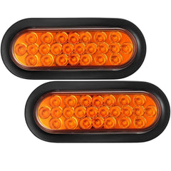 All Star Truck Parts] 6" Inch Amber Oval 24 LED Mid Turn Tail Signal Truck Light w Rubber Grommet+3 wire Pigtail Trailer Plug - DOT/SAE Approved and Marked, Waterproof, Super Bright!