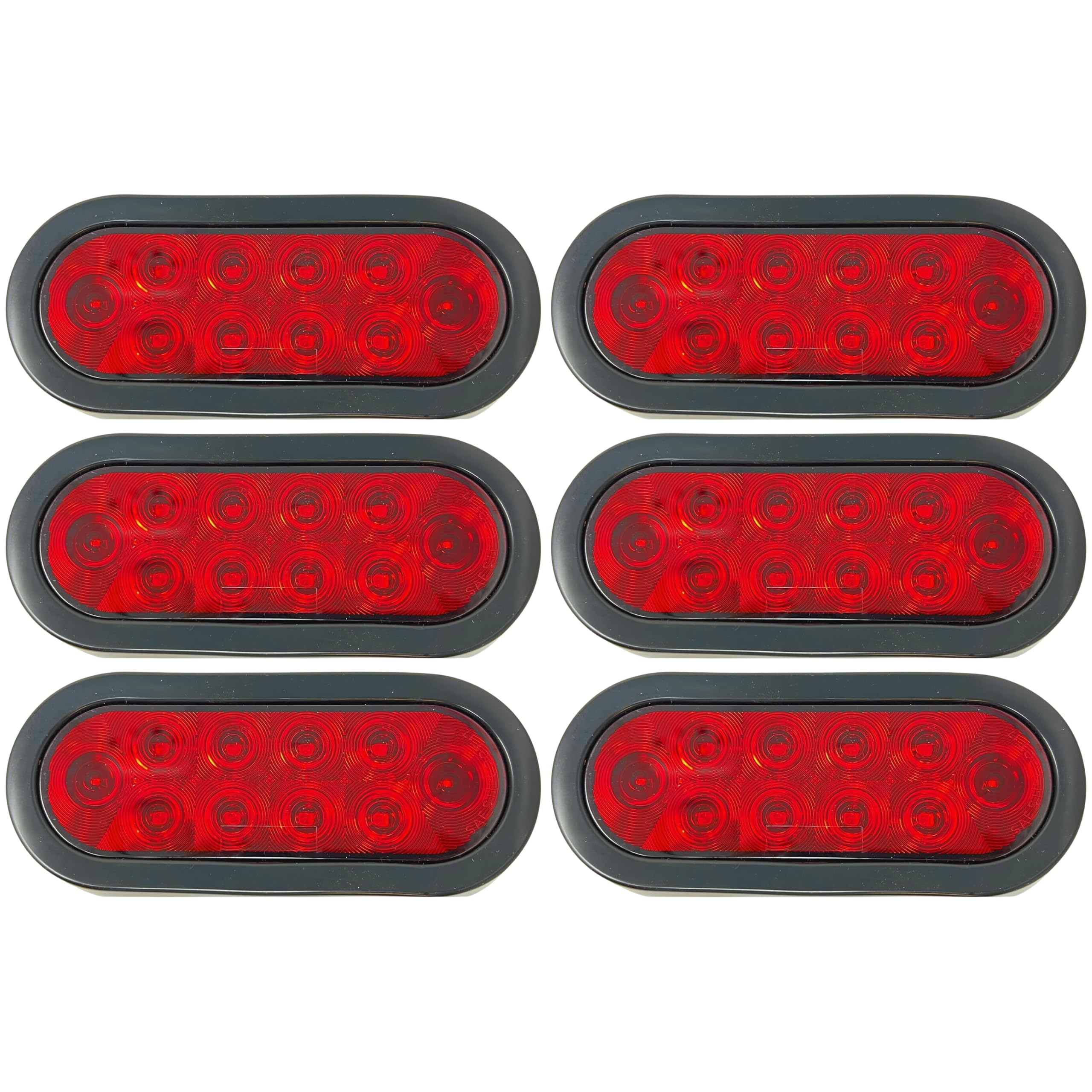 Red/White/Amber 6" Oval 10 LED Trailer Stop Turn Tail Light Kit DOT Certified Grommets Plugs IP67 Waterproof Mid Turn Parking Reverse Back Up Signal Headache Rack Backrack