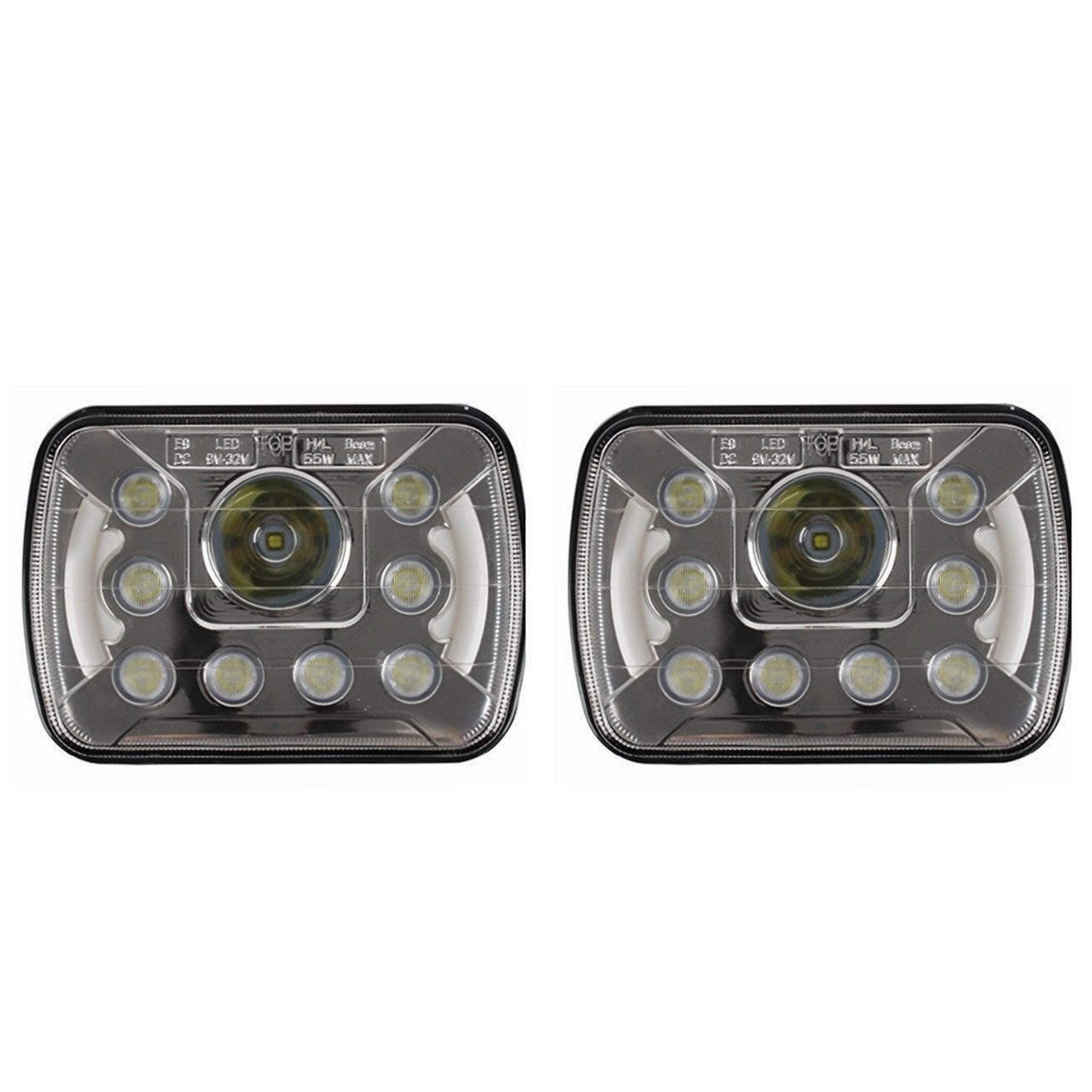 All Star Truck Parts Qty 2-5x7 7x6 inch 55W LED Headlight Assembly Hi/Lo Sealed Beam Replace H6014 / H6052 / H6054 Bulb Headlamp Fits Jeep Wrangler XJ YJ Sedans GMC Chevrolet Ford Truck Van