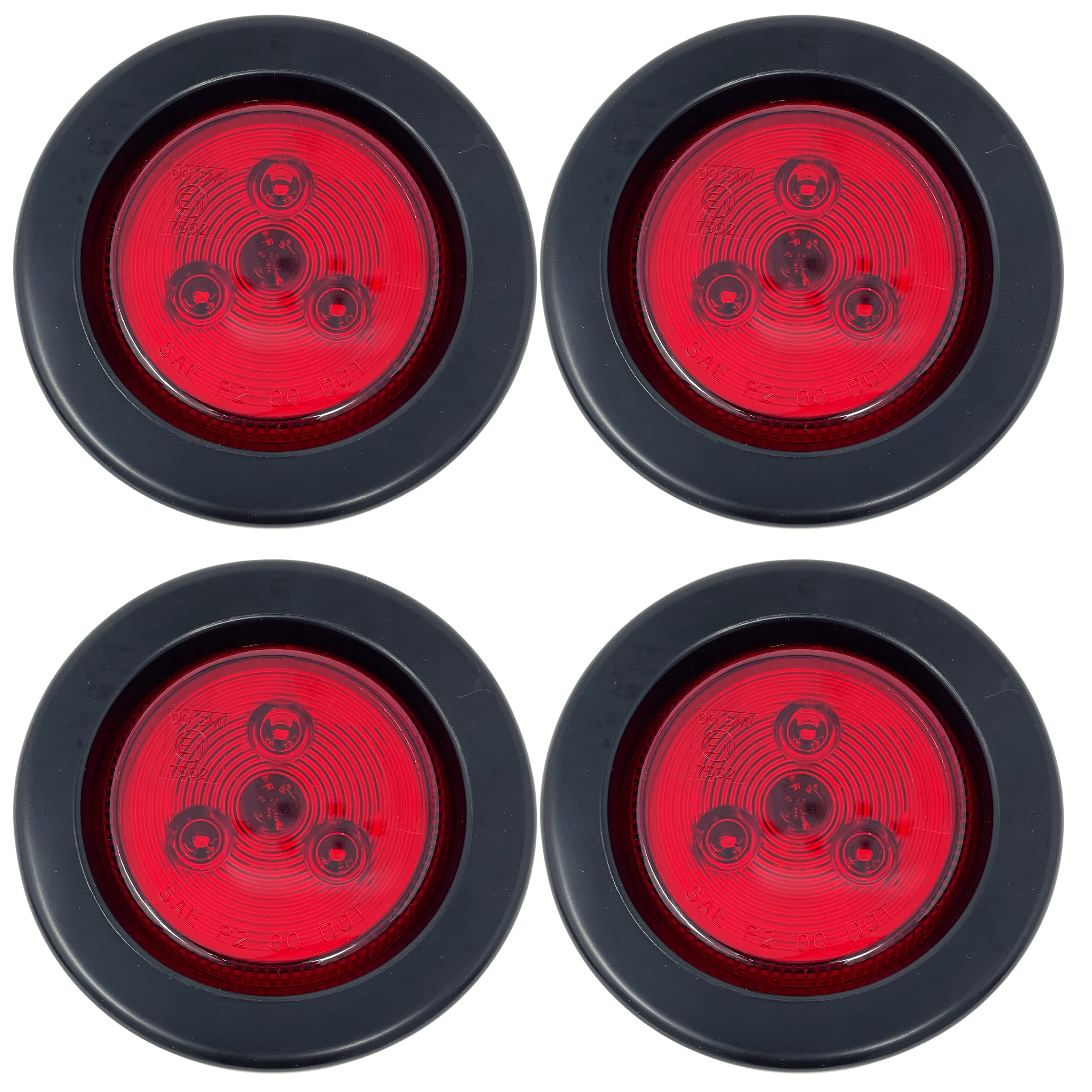 All Star Truck Parts] 2.5" Red/Amber 3 LED Round Side Marker Clearance Lights Grommet Flush Mount, Sealed Truck Trailer with Reflex Lens, IP67 Waterproof- Super Bright DOT SAE P2 FMVSS 180