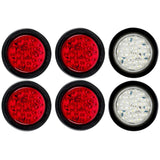 Qty 4 Red + Qty 2 White: 4" Inch Red/White 28 LED Round Stop/Turn/Tail + Reverse/Backup Brake Truck Lights with Rubber Grommet & Wiring Trailer Truck RV 12V