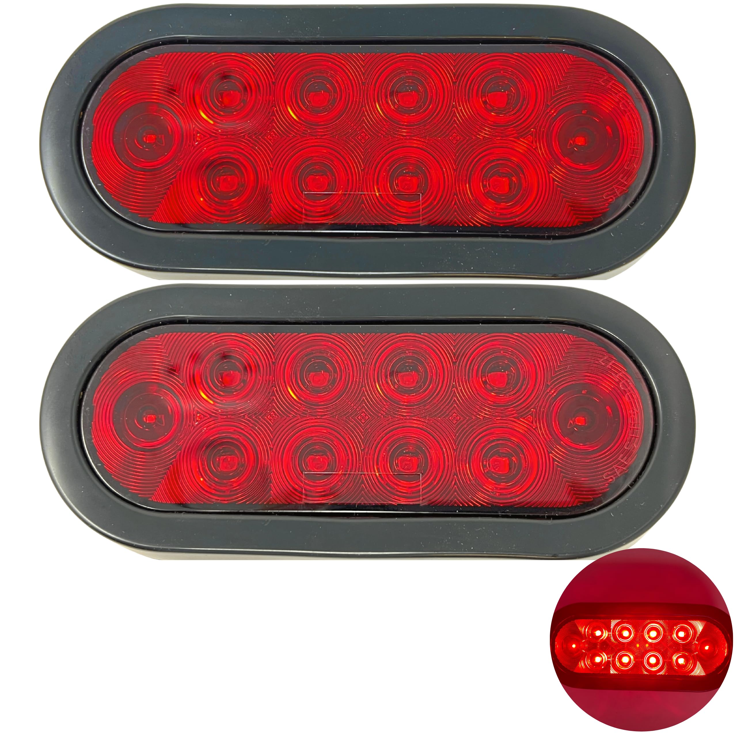 Red/White/Amber 6" Oval 10 LED Trailer Stop Turn Tail Light Kit DOT Certified Grommets Plugs IP67 Waterproof Mid Turn Parking Reverse Back Up Signal Headache Rack Backrack