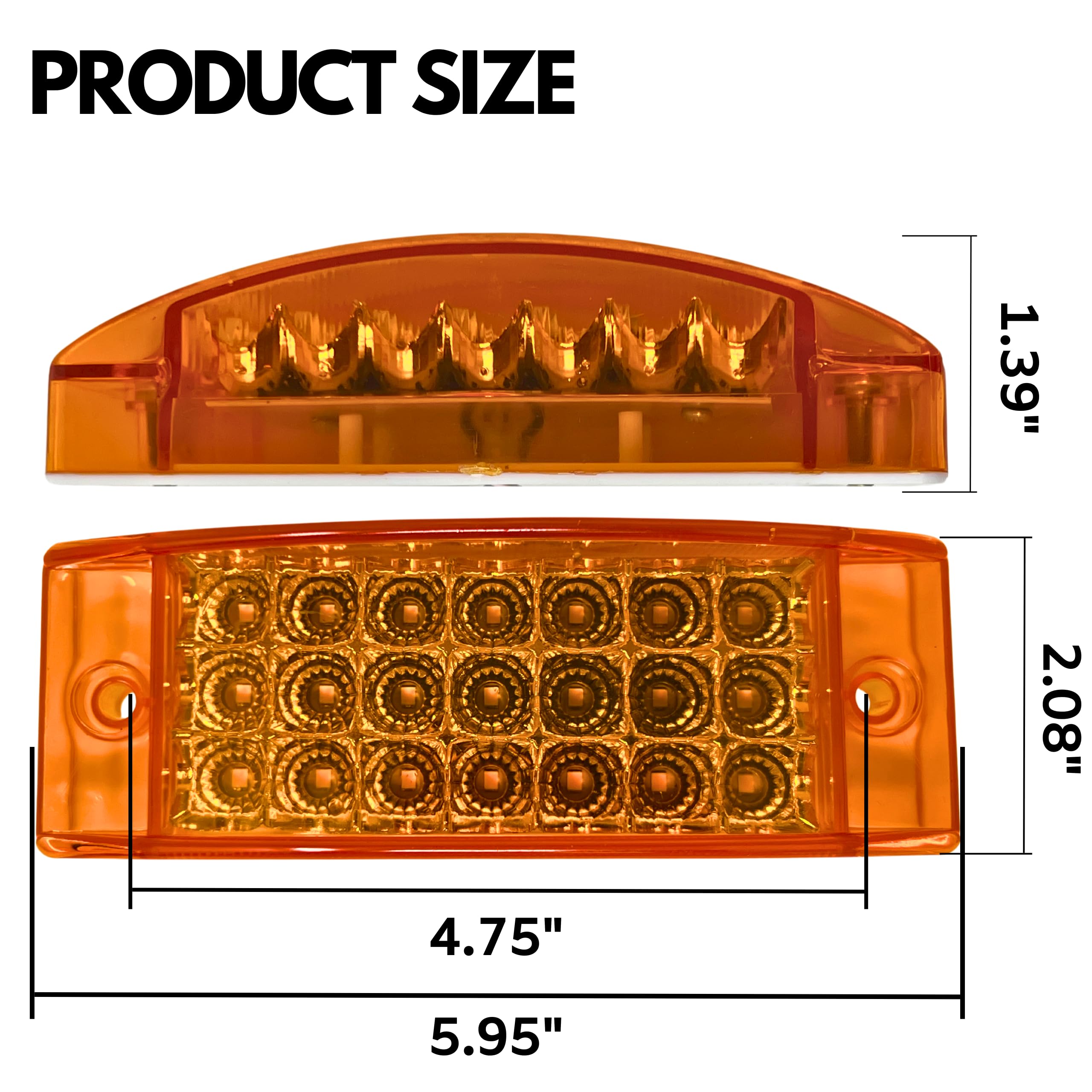 All Star Truck Parts] Qty 10 Amber/Red 6" 21 LED Side Marker Clearance Light Rectangle 12V Truck Trailer Camper Boat Marine 6x2 Rectangular Surface Mount [Sealed and Waterproof]