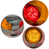 All Star Truck Parts 2Pcs Amber/Red 36 LED Double Face Watermelon Lights Dual Revolution LED Pedestal Lights Chrome Auxiliary Turn Signal Lights 12V-24V Single Stud Mount 3.5" Round Beehive-Clear Lens