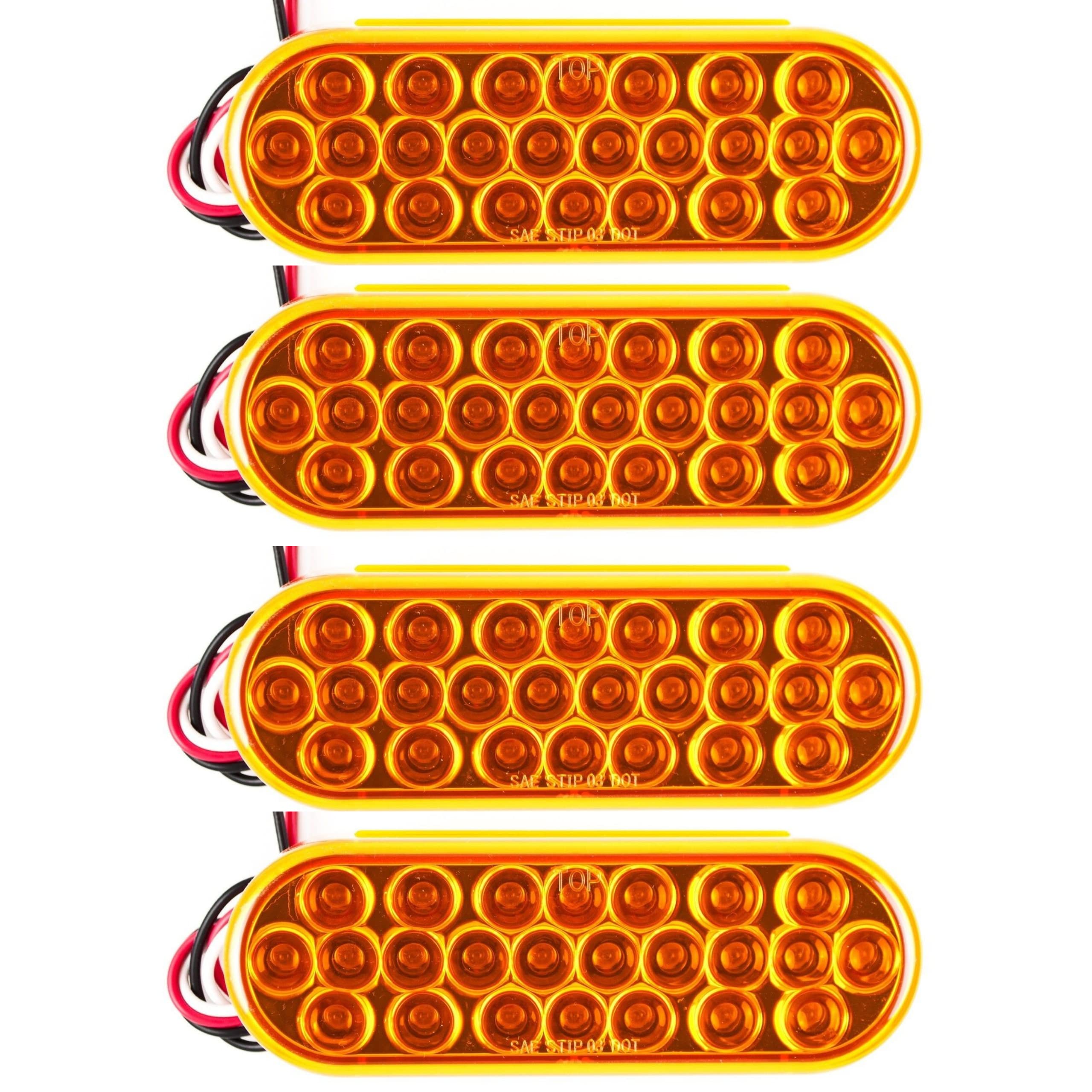 All Star Truck Parts Amber 6" Oval 24 LED Trailer Signal Mid Turn Stop Turn Tail Mid Ship Indicator Light DOT/SAE Certified IP67 Waterproof Headache Rack Backrack Truck Camper RV Flatbed 12V Bright