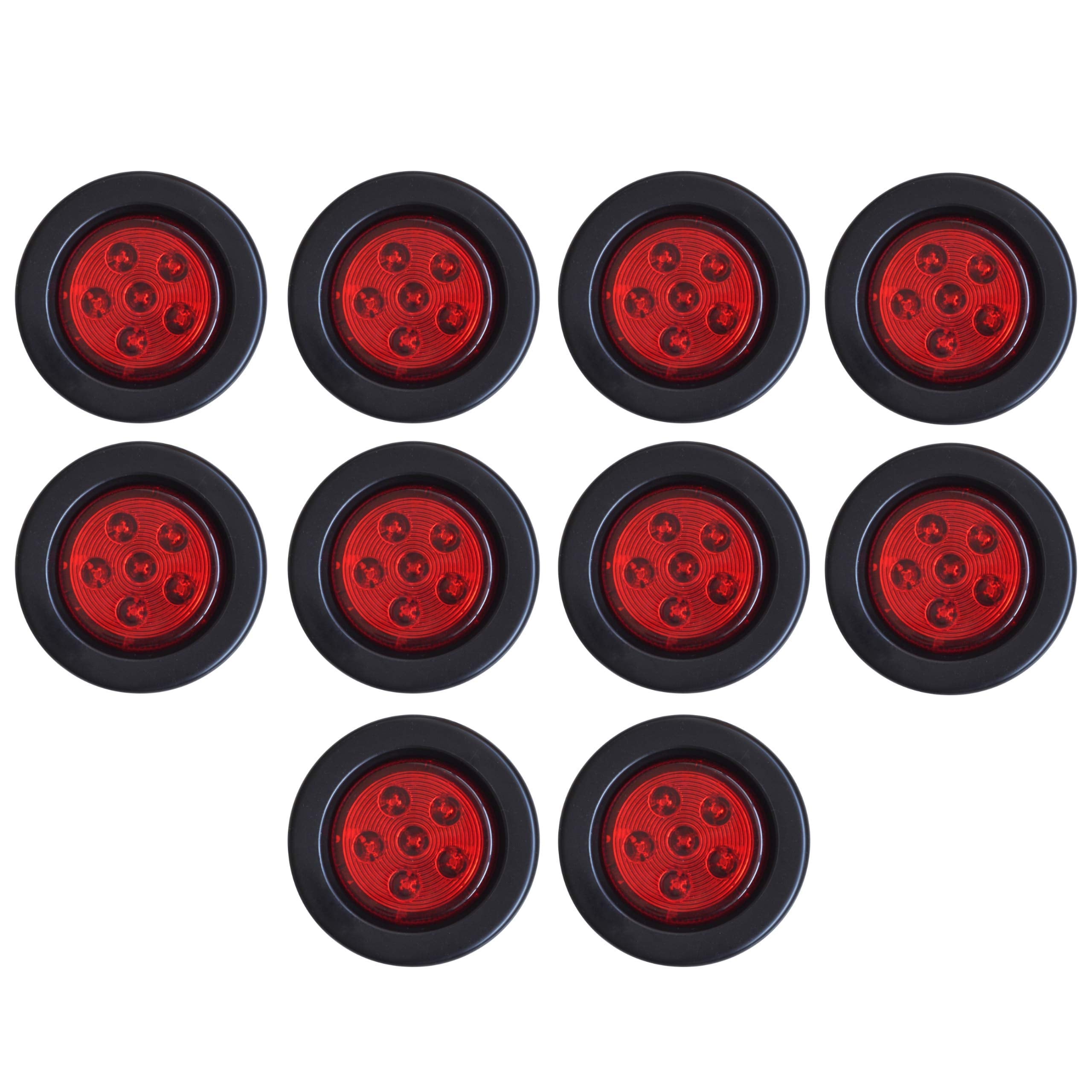 2.5/2-1/2" Round 6 LED Red/Amber Light Truck Trailer Side Marker Clearance Grommet Pigtail Plug Kit