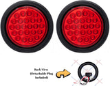 [ALL STAR TRUCK PARTS] 4" Inch Red 24 LED Round Stop/Turn/Tail Truck Trailer Light Kit with 3 wire Pigtail Plug & Grommet- Qty 2