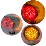 2Pcs Amber/Red 36 LED Double Face Watermelon Lights Dual Revolution LED Pedestal Lights Chrome Auxiliary Turn Signal Lights 12V-24V Single Stud Mount 3.5" Round Beehive-Clear Lens