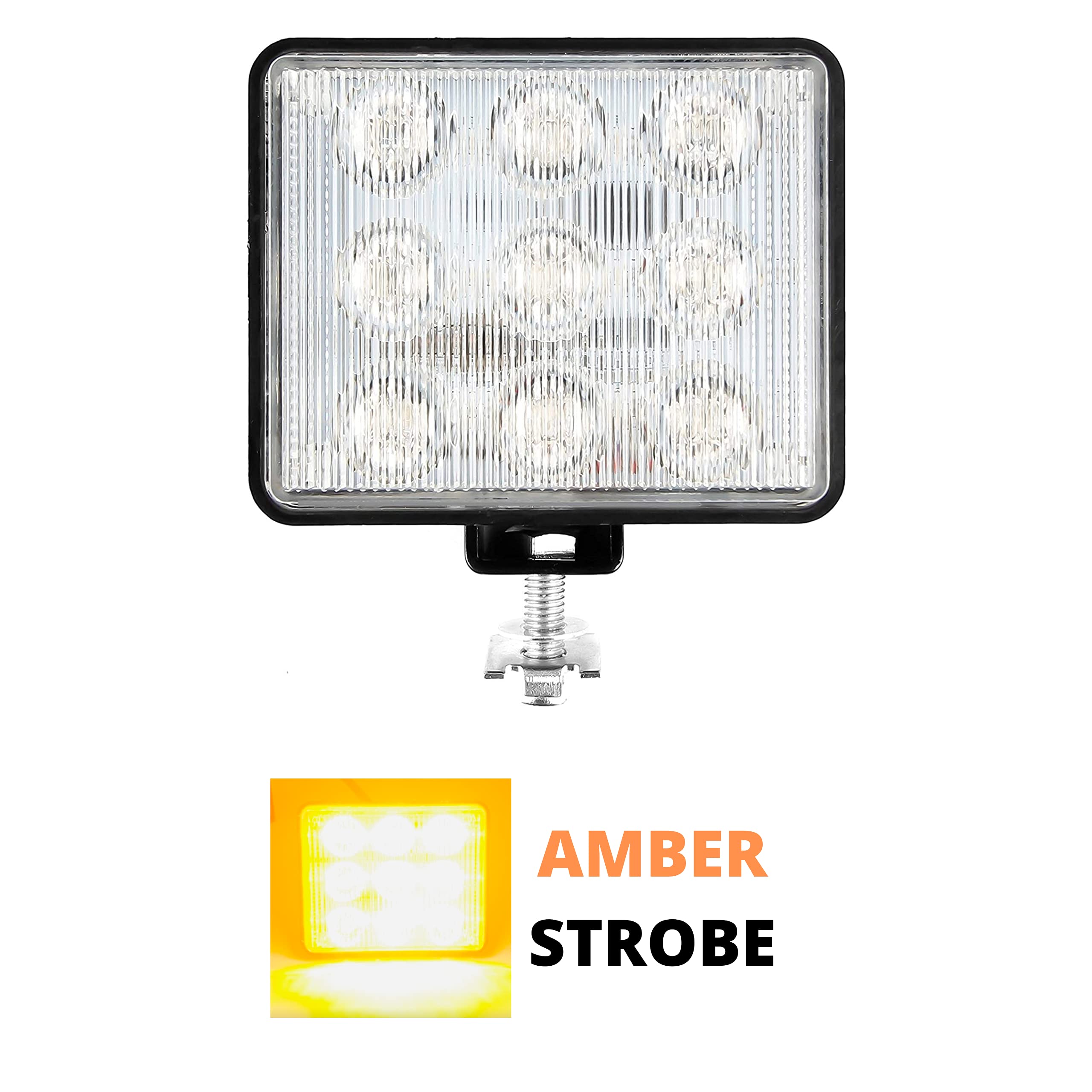 All Star Truck Parts] 3.75" x 3.5" Rectangle LED Amber Strobe Work Lamp Light 9-LED 27W DOT/SAE Approved Waterproof Dustproof Anti-Shock/Fog Towing Construction Safety Truck 10V-30V