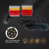 ALL STAR TRUCK PARTS 26 LED Magnetic Trailer Light Kit 2PCS LED Trailer Light Universal Running Brake Turn License Light IP68 Waterproof Adsorbed Magnet 24ft Cable 7-pin 5-pin Plug Red Clear Lens