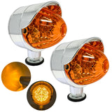 All Star Truck Parts 2x 18 LED Amber Chrome Single Face Auxiliary Watermelon Lights with Visor Pedestal Lights Single Face Pedestal Utility Turn Signal Marker Lights Single Stud 3.5" Round- Clear Lens