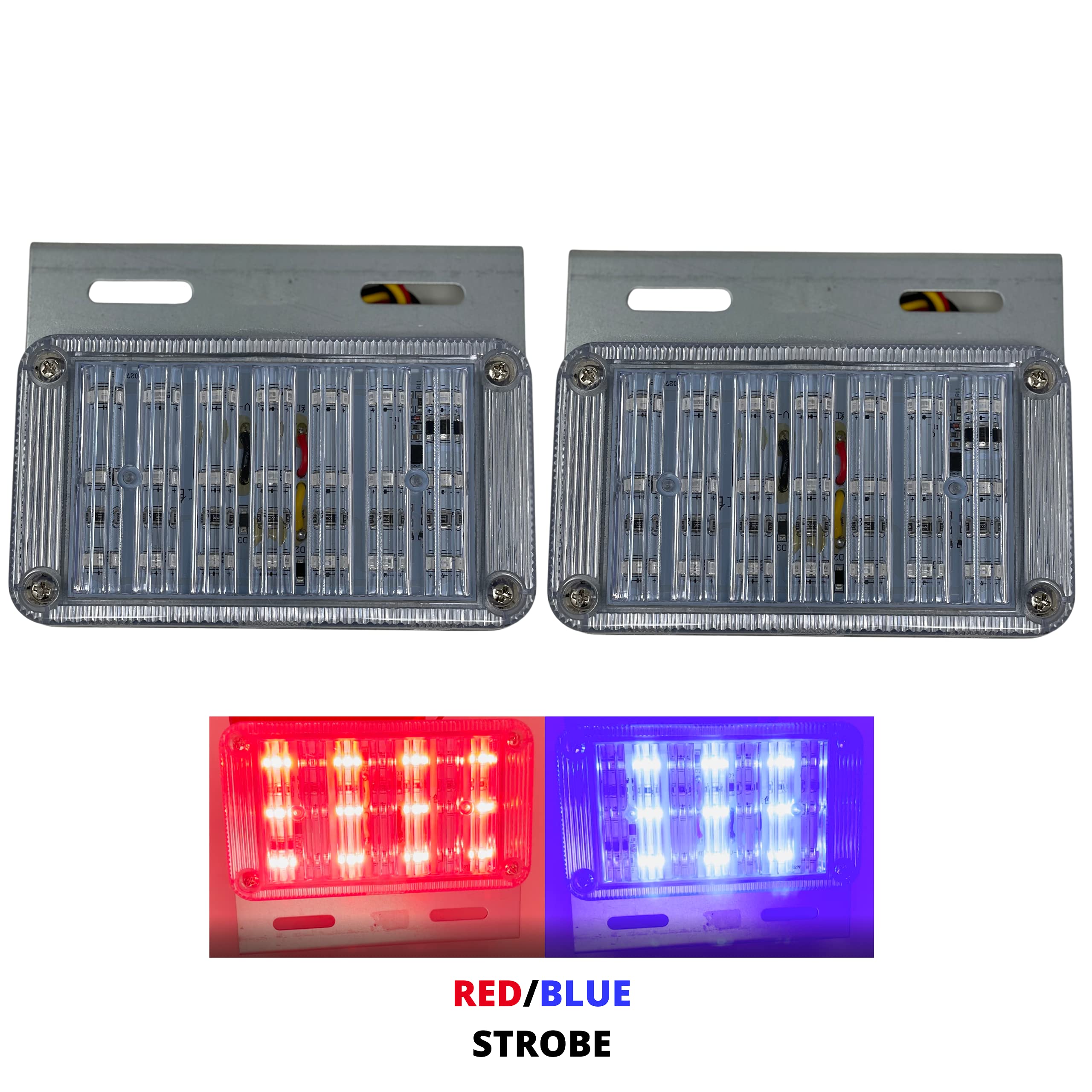 All Star Truck Parts] 5.5" x 3" Rectangle 21 LED Red + Blue Strobe Light Metal Mounting Bracket DOT/SAE Approved Waterproof Anti-Shock Anti-Fog Towing Construction Safety Truck (2 PACK)