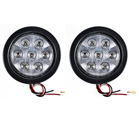 2pcs 4" Round LED Trailer Tail Lights White 7 LED Reverse Back up Trailer Lights Reflective Lens for RV Trucks, Waterproof Sealed Round led Reverse Fog Lights Flush Mount for Truck Trailer Boat Bus